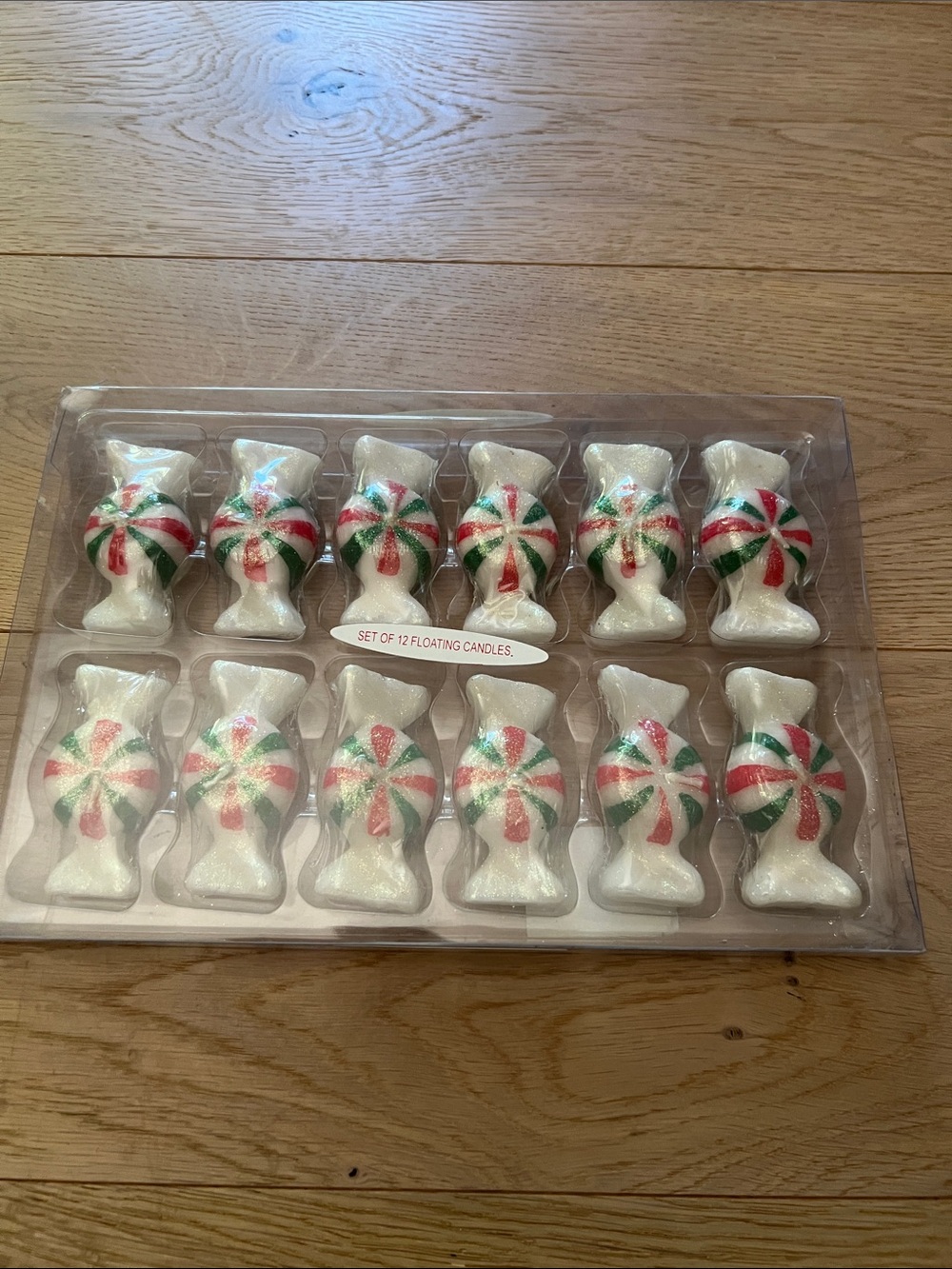 Floating Peppermint Candy Candles - White, Red & Green (Set of 12)